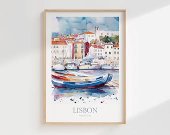 Lissabon Portugal Aquarell Druck, Stadtbild Poster (Digitaler Download)