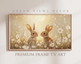 Easter Bunnies Frame TV Art, Spring Wildflowers Painting
