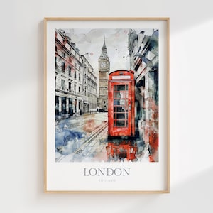 ロンドン イングランド 水彩画 ポスター デジタル ダウンロード ロンドン 印刷可能な壁アート ロンドン デジタル プリント ダウンロード イギリス ポスター ロンドン プリント