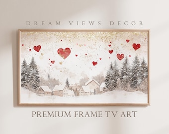 Valentines Day Frame TV Art for Samsung Frame TV Valentine Hearts Muted Vintage Valentines Village Frame Art for Tv Valentines Day Art Decor