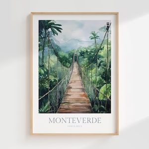 Póster de acuarela de Monteverde, Costa Rica, descarga digital, arte de pared imprimible, decoración del hogar, póster digital de Monteverde, Costa Rica, arte de pared digital