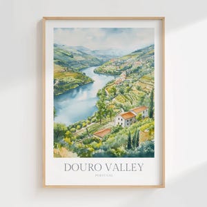 Impression de la vallée du Douro, affiche aquarelle en téléchargement numérique, décoration murale imprimable, impression d'impression du Portugal, téléchargement d'art mural Douro, impression d'art de voyage
