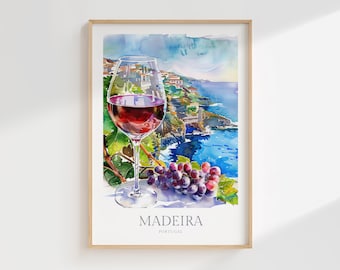 Madeira Watercolor Poster Digital Download Madeira Printable Wall Decor Madeira Digital Print Download Portugal Poster Madeira Wine