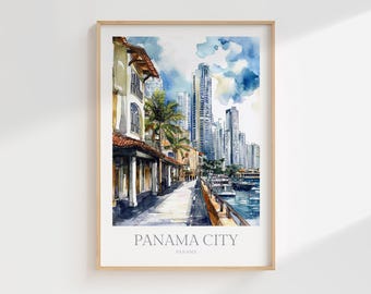 Panama City Watercolor Art Print, Travel Poster (Digital Download)
