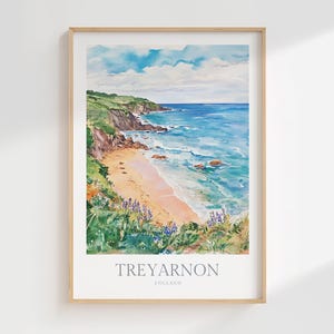 Treyarnon Print England Watercolor Poster Digital Download Treyarnon Digital Poster Print Download United Kingdom England Coastal Print