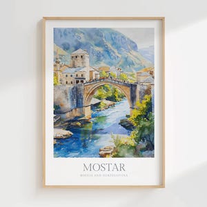 Mostar Bosnia and Herzegovina Watercolor Poster Digital Download Mostar Printable Wall Art Home Decor Bosnia and Herzegovina Print Poster