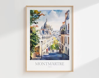 Montmartre Paris Watercolor Print, France Poster (Digital Download)