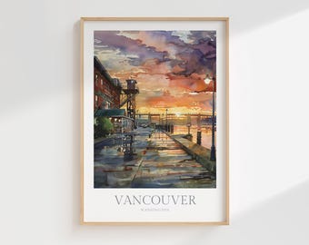 Vancouver Washington Watercolor Print, Cityscape Wall Art (Digital Download)
