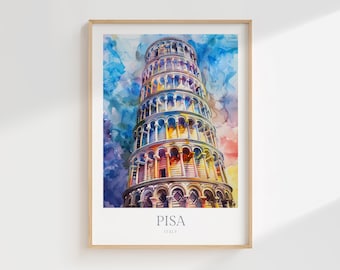 Pisa Italy Watercolor Travel Poster, Home Decor Print (Digital Download)