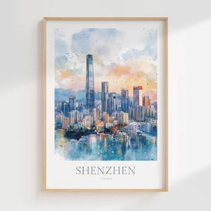 Shenzhen China Watercolor Poster Digital Download Shenzhen Printable Wall Art Home Decor Shenzhen Print Shenzhen China Travel Art Print
