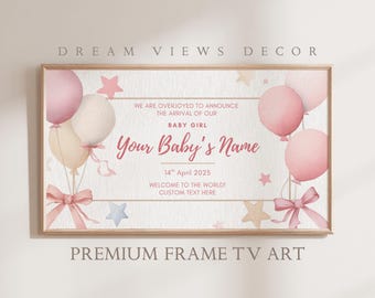 Custom Baby Girl Announcement Frame TV Art (Digital Download)