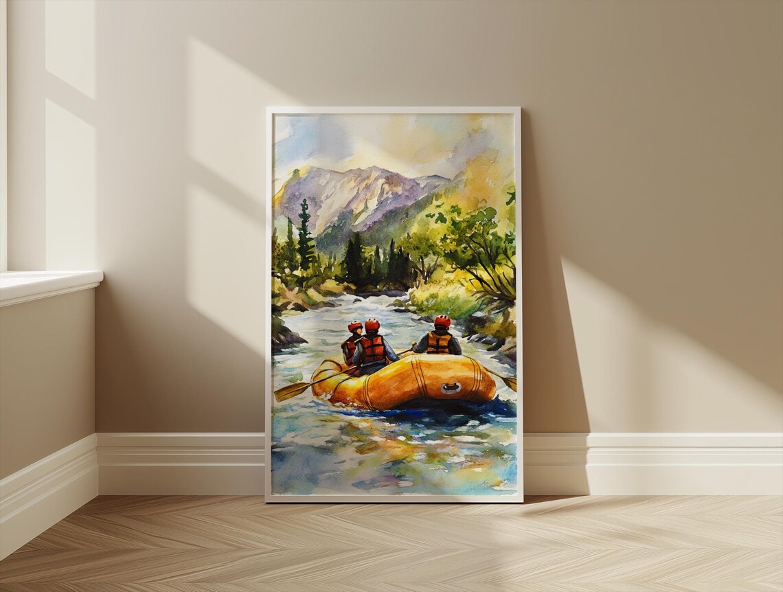 Rafting Watercolor Painting, River Landscape Art (digital Download) - Etsy