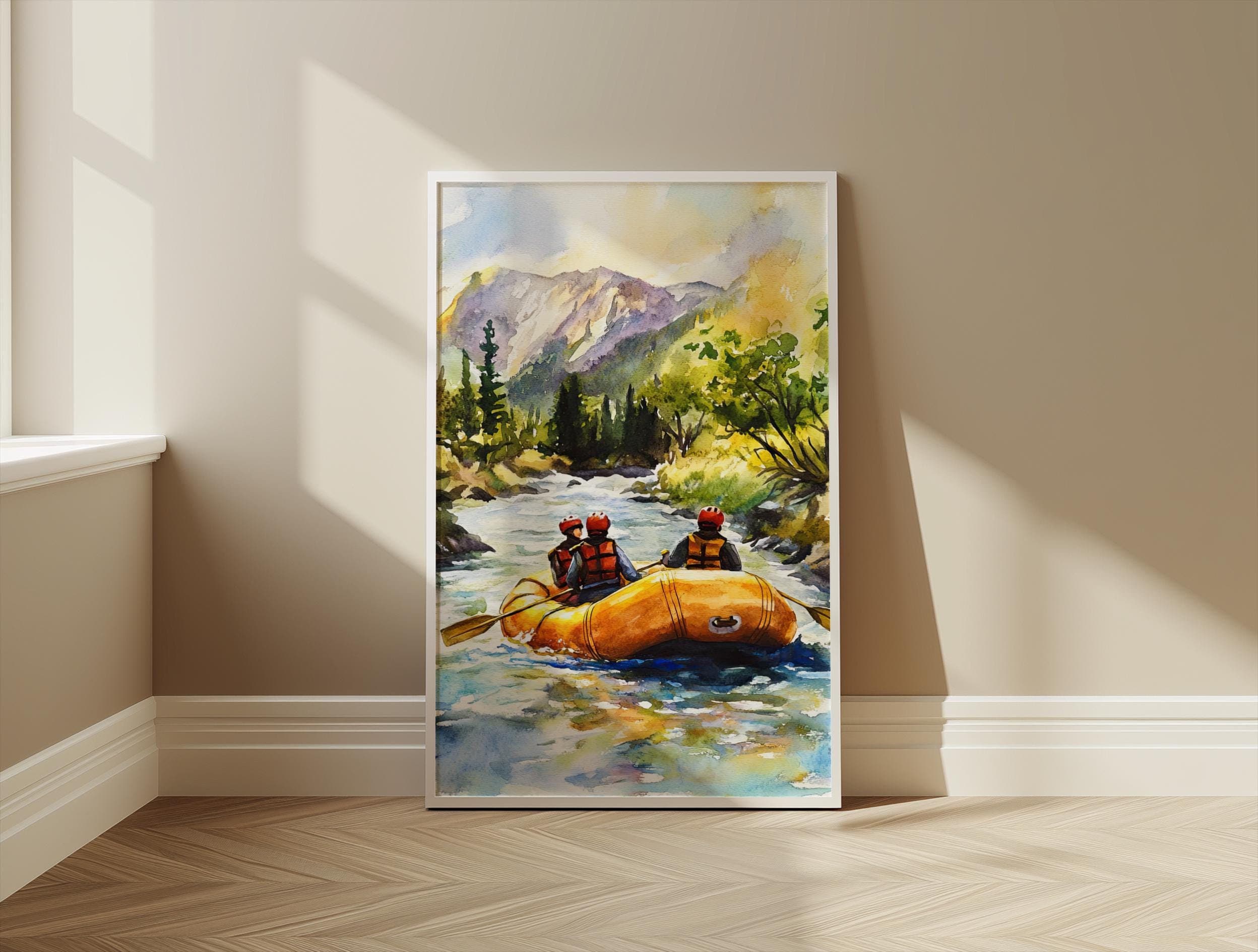 Rafting Watercolor Painting, River Landscape Art (digital Download) - Etsy