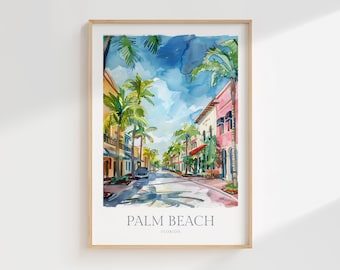 パームビーチ フロリダ 水彩画 ポスター デジタル ダウンロード 印刷可能な壁アート ホームデコレーション 壁アート パームビーチ デジタル ポスター 印刷 ダウンロード