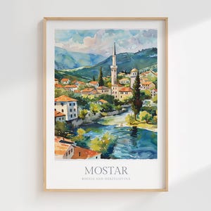 Mostar Bosnia and Herzegovina Watercolor Poster Digital Download Mostar Printable Wall Art Home Decor Bosnia and Herzegovina Digital Poster