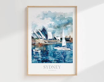 Sydney Australien Aquarell Kunstdruck, Stadtbild Poster (Digitaler Download)