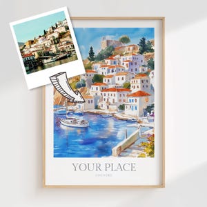 Individuelles Reiseposter, Wandkunst, Aquarell Stadt, Fernweh Geschenk, Reise Kunstdruck