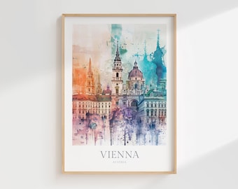Vienna Austria Watercolor Print, Cityscape Poster (Digital Download)