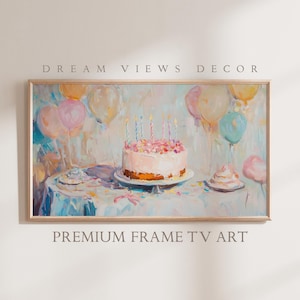 Frame TV Art for Samsung Frame TV Birthday Party Frame TV Art Balloons Birthday cake Art Tv Neutral Watercolor Frame Tv Art Birthday Decor