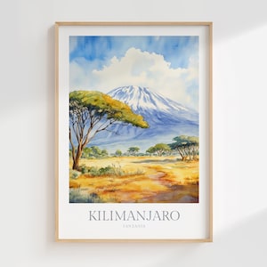 Kilimanjaro Print Watercolor Poster Tanzania Wall Art Print Kilimanjaro Poster Tanzania Digital Download Mount Kilimanjaro Print Africa Art