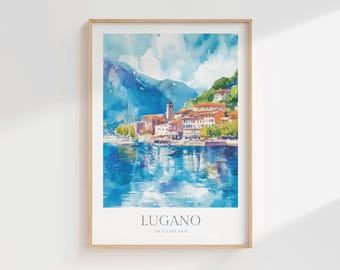 Lugano Watercolor Print | Switzerland Travel Poster (Digital Download)