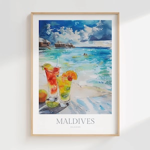 Maldives Watercolor Poster Digital Download Maldives Printable Wall Art Maldives Digital Print Download Maldives Beach Poster Print