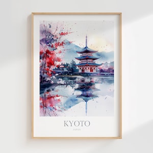 Kyoto Japan Watercolor Poster Digital Download Kyoto Printable Wall Art Kyoto Home Decor Japan Digital Print Download Cherry blossom Art