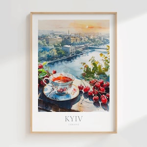 Kyiv Ukraine Watercolor Poster Digital Download Kyiv Printable Wall Art Kyiv Digital Print Download Kyiv Print Cherries Ukraine Poster