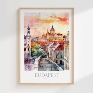 Póster de acuarela de Budapest, Hungría, descarga digital Póster con vista de la ciudad de Budapest Descarga de impresión digital de Budapest Póster de Hungría Impresión de Budapest