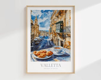 Valletta Malta Watercolor Print, Cityscape Poster (Digital Download)