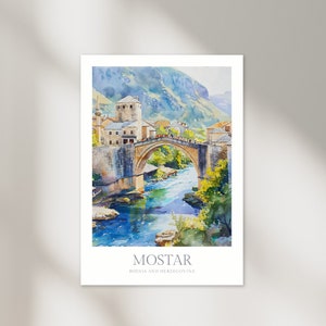 Mostar Bosnien und Herzegowina Aquarell Poster digitaler Download Mostar druckbare Wand Kunst Home Dekor Bosnien und Herzegowina Print Poster