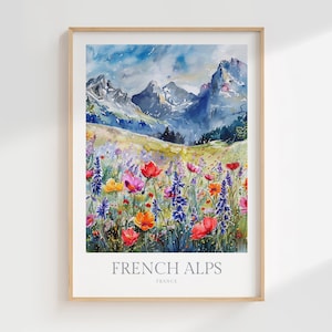 French Alps Watercolor Poster Digital Download Mont Blanc Printable Wall Art French Alps Digital Wall Art Print France Digital Drawing