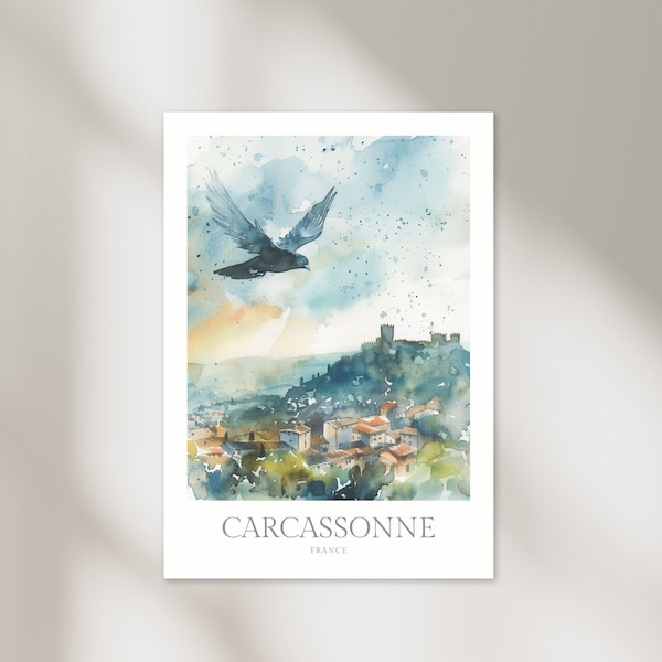 Carcassonne France Watercolor Poster Digital Download Carcassonne Printable Wall Art Home Decor France Digital Print Carcassonne Wall Art