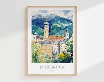 Innsbruck Austria Watercolor Print, Cityscape Poster (Digital Download)