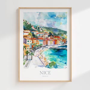 Nice Frankrijk aquarel poster digitale download mooie afdrukbare muurkunst mooie digitale print download mooie print Franse Rivièra digitale poster