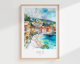 Belle affiche aquarelle de France en téléchargement numérique Belle impression d'art mural imprimable Belle impression numérique téléchargement Belle impression affiche numérique de la Côte d'Azur
