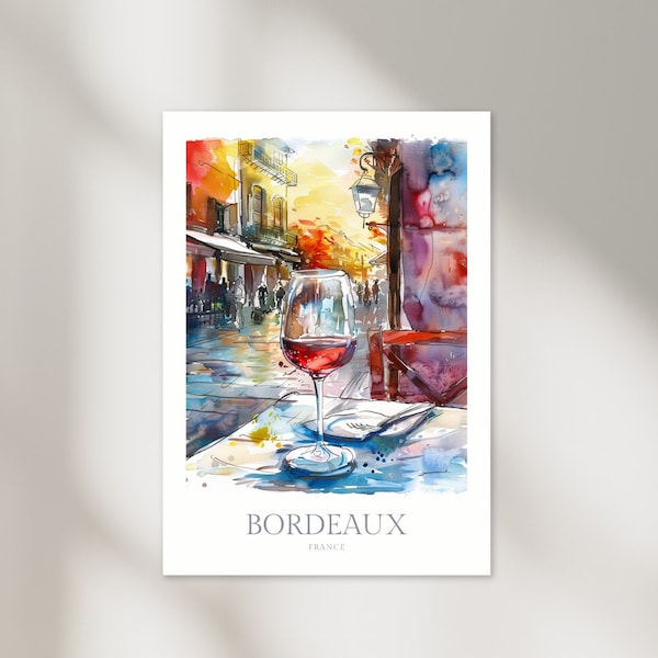 Bordeaux France Watercolor Poster Digital Download Bordeaux Printable Wall Art Home Decor France Digital Print French Wine Wall Art Print