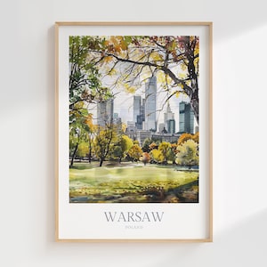 Warschau Polen Aquarell Poster Digitaler Download druckbare Wandkunst Wohnkultur Digitaldruck Download polnische Stadt Wand Kunst Druck Stadtpark