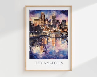 Indianapolis Skyline Watercolor Print, Indiana Poster (Digital Download)
