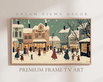 Christmas Village Samsung Frame TV Art | Winter Holiday Decor