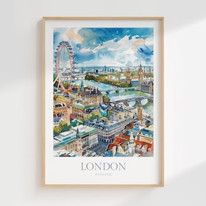 Londra Inghilterra Acquerello Poster Download Digitale Londra Vista Città Poster Londra Stampa Digitale Download Regno Unito Poster Londra Stampa