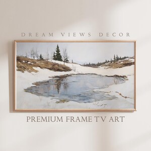 Winter Frame TV Art for Samsung Frame TV Art Neutral Snowy Painting Digital Download Winter Lake Landscape Painting Art for Smart TV Art