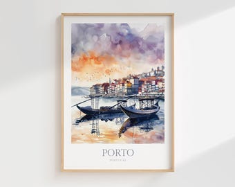 Porto Portugal Watercolor Print, Cityscape Wall Art (Digital Download)