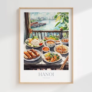Pôster de aquarela de Hanói, Vietnã, download digital, arte de parede para impressão de Hanói, decoração para casa, pôster digital de Hanói, pôster do Vietnã, arte de comida vietnamita