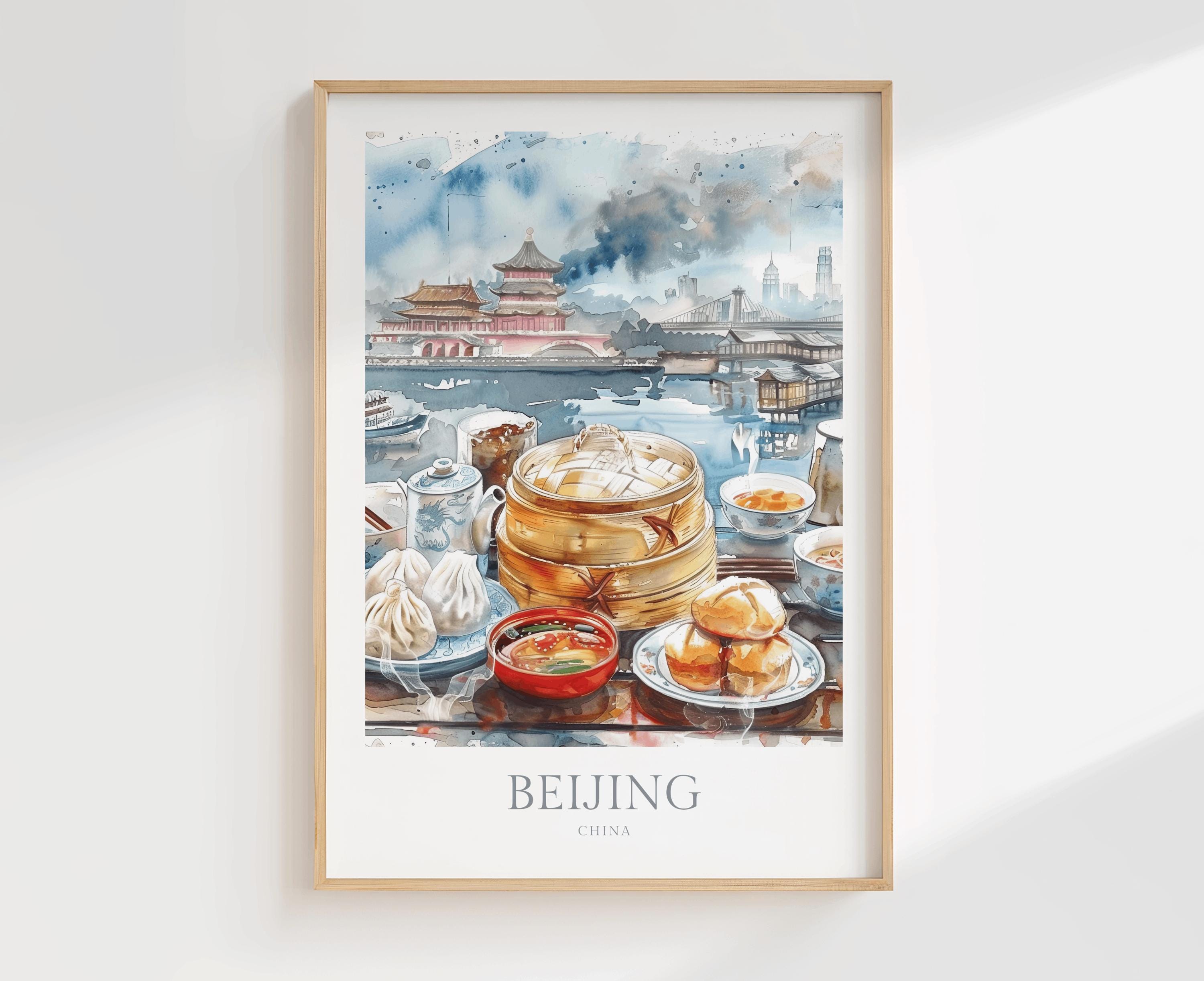 中国料理の水彩画プリント、北京ポスター（デジタルダウンロード
