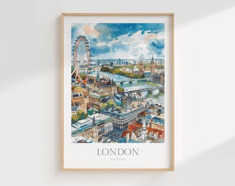 London England Watercolor Poster Digital Download London City View Poster London Digital Print Download United Kingdom Poster London Print
