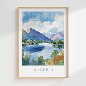 Pôster digital em aquarela de Keswick, Inglaterra, download Keswick, arte de parede para impressão, decoração para casa, pôster digital de Keswick, download, Inglaterra