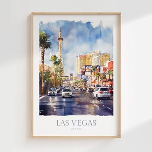 Póster de acuarela de Las Vegas, Nevada, descarga digital, arte de pared imprimible, decoración del hogar, impresión de arte de pared digital de Las Vegas, descarga de póster de Nevada