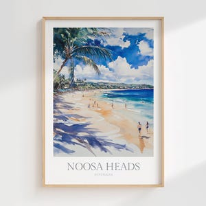 Poster acquerello di Noosa Heads Main Beach Download digitale Stampabile Arte murale Decorazione per la casa Poster digitale di Noosa Heads Australia Poster digitale