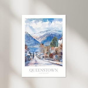 Queenstown Neuseeland Aquarell Poster Digital Download Queenstown druckbare Wand Kunst Dekor Queenstown Digitales Poster neue druckbare